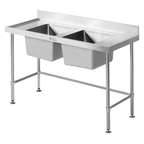 Stainless Steel 2100x600 Double Sink Bench With Leg Brace