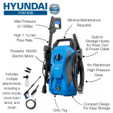 Hyundai 135Bar / 1740psi Electric Pressure Washer, 7.1L/min, 1600W Powerful Motor with Hose & Attachments | HYW1600E