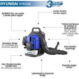 Hyundai 52cc Backpack Petrol Leaf Blower, 170mph Air Speed, 2-Stroke| HYB5200