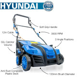 Hyundai 2000W 16” / 40cm Artificial Grass Sweeper, Multi-Use Brush & 55L Collection Bag | HYSW2000E