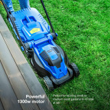 Hyundai 33cm 1300W Electric Lawn Mower, 11m Detachable Power Cable, 3 Heights & 30L Collection Bag Hyundai 33cm 1300W Electric Lawn Mower, 11m Detachable Power Cable, 3 Heights & 30L Collection Bag