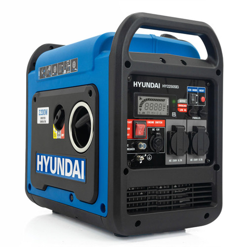 Hyundai 2200W / 2.2kW Petrol Inverter Generator with Electric Start, Pure Sine Wave Output, Portable Lightweight & Suitcase Style, Low Noise | HY2250SEi