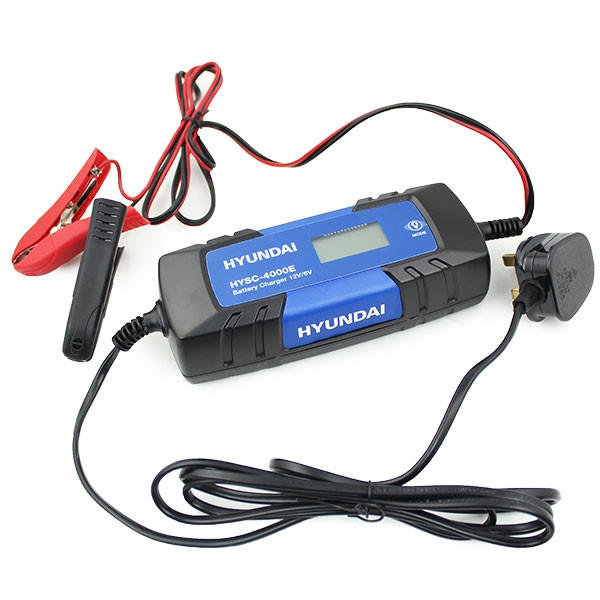 Hyundai 4 Amp SMART Car Battery Charger 6v / 12v, 1.2 - 130Ah Capacity