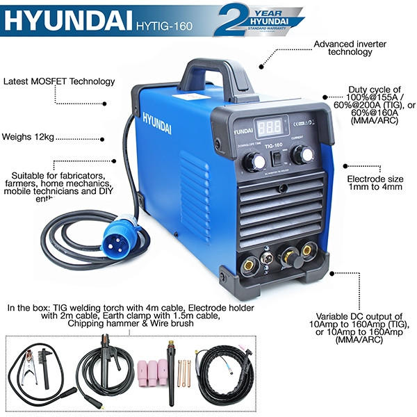 SOLDADOR INVERSOR HYUNDAI 160 AMP. 110/220V MMA160D