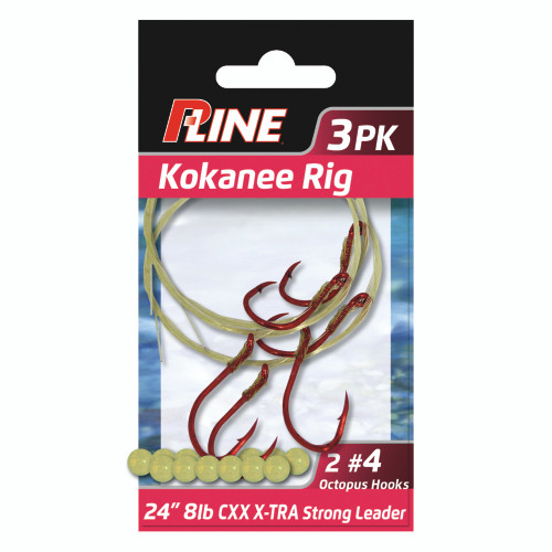 PLine 3 Pack Kokanee Leaders w/ Beads, 24" 8Lbs Leader with Dual 6 Hooks