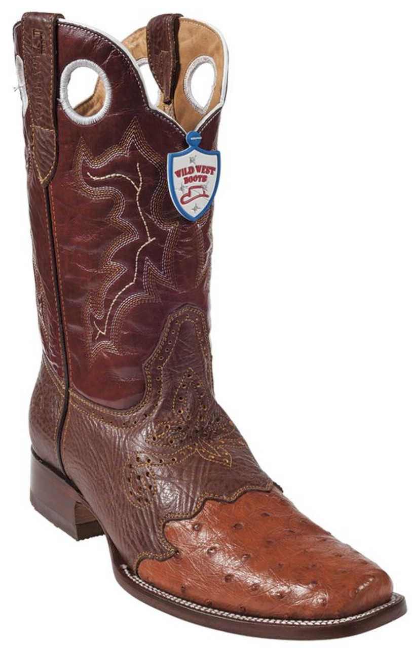 Wild West Cognac Genuine Ostrich Leg Boots