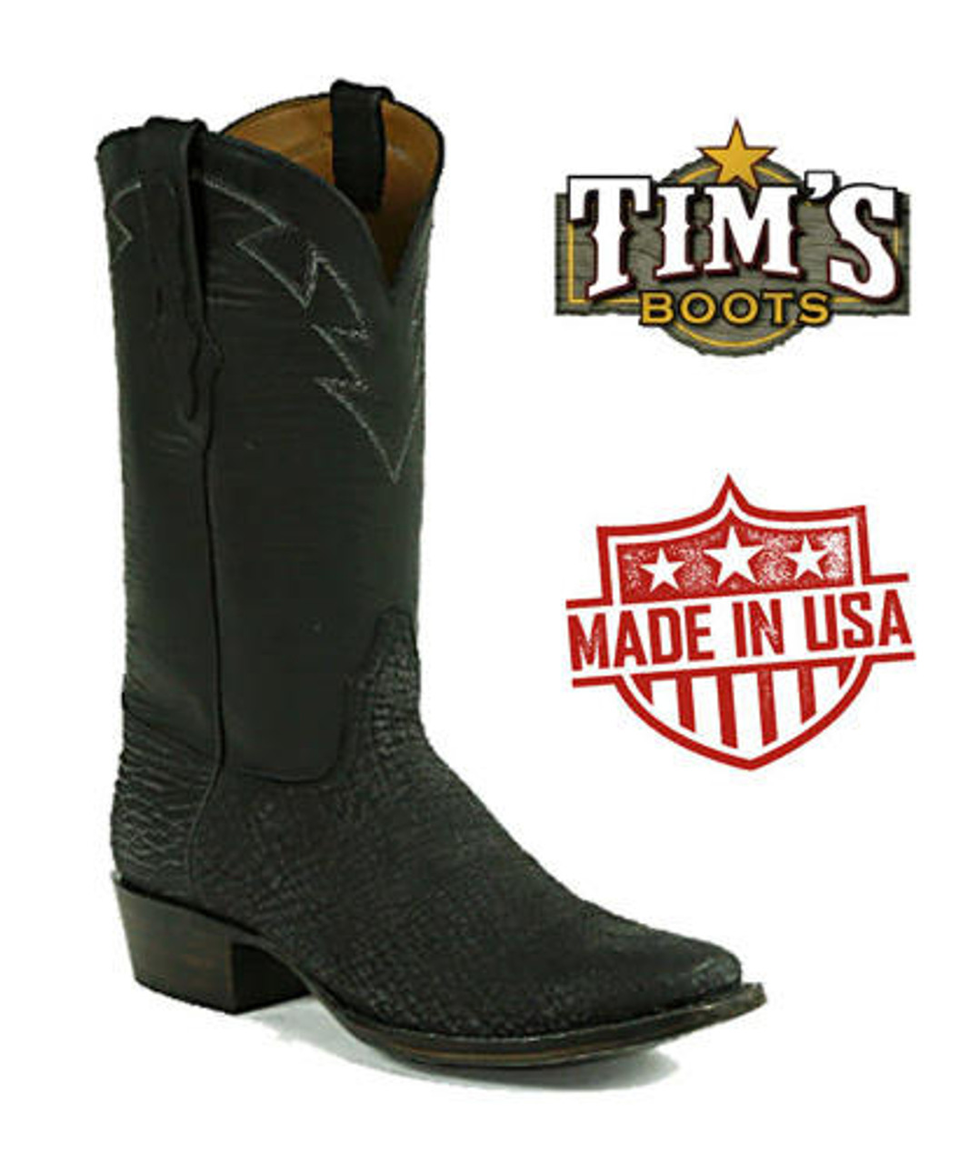 Shark Skin Cowboy Boots with Tribal Collar Stitch- Made in America