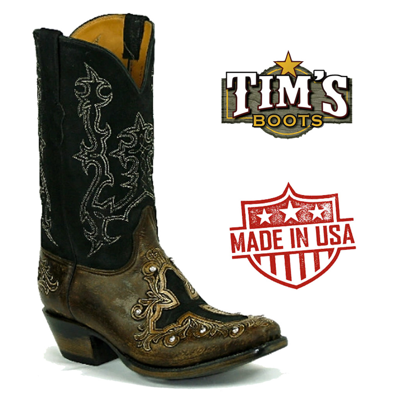 Black Jack Hand Tooled Cowboy Boots HT-1418