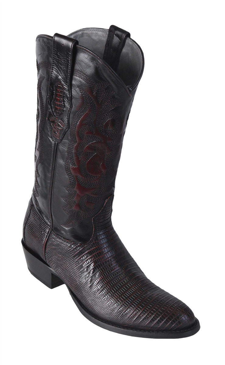 Los Altos Black Cherry Teju Lizard Round Toe Cowboy Boots