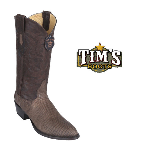 Los Altos Boots - Mens Dress Cowboy Boot - Low Priced Teju Lizard Snip Toe Boots- in Burnish Cognac