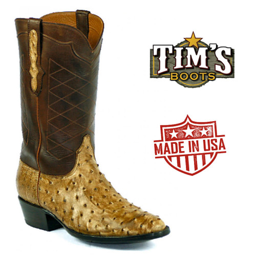 Black Jack Full Quill Ostrich Cowboy Boots-Vintage Tan  display picture 1