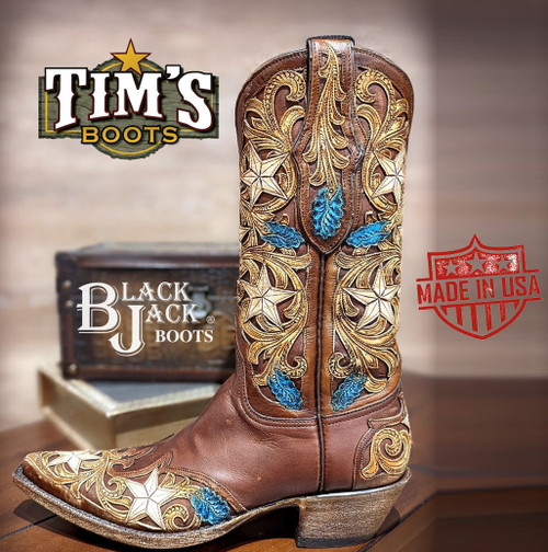 Black Jack Hand Tooled & Filigreed Boots with Ranch Hand - Tim's Boots