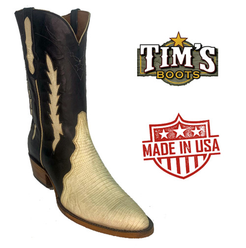 Black Jack Sanded Bone Teju Lizard Cowboy Boots - Tim's Boots