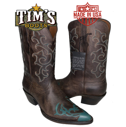 Black Jack Goat Boot with Teal Wingtip - Tim's Boots