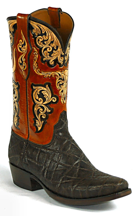 Black Jack Elephant with Handtooled Mystic Skull Shaft - Tim's Boots