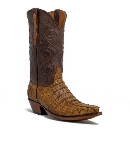 Black Jack Matte Pullup Cognac Caiman Tail Cowboy Boots - Tim's Boots