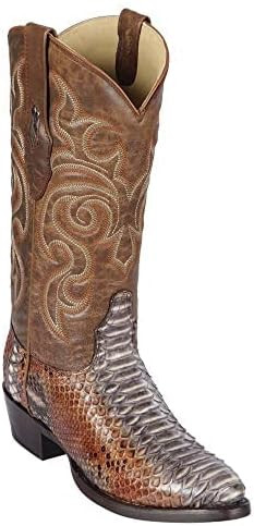 Los Altos Rustic Cognac Round Toe Python Boots - Tim's Boots