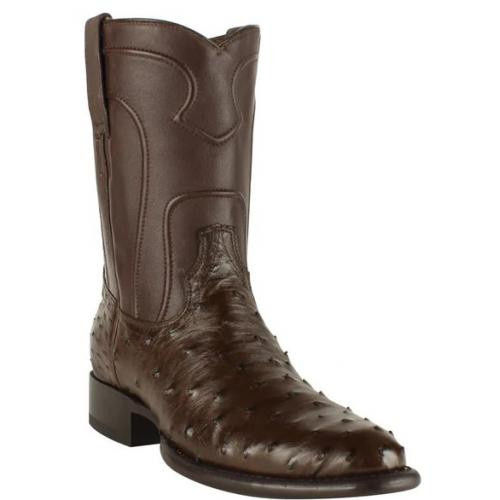 Los Altos Men's Genuine Full Quill Ostrich Cherry Black Roper Toe Boots