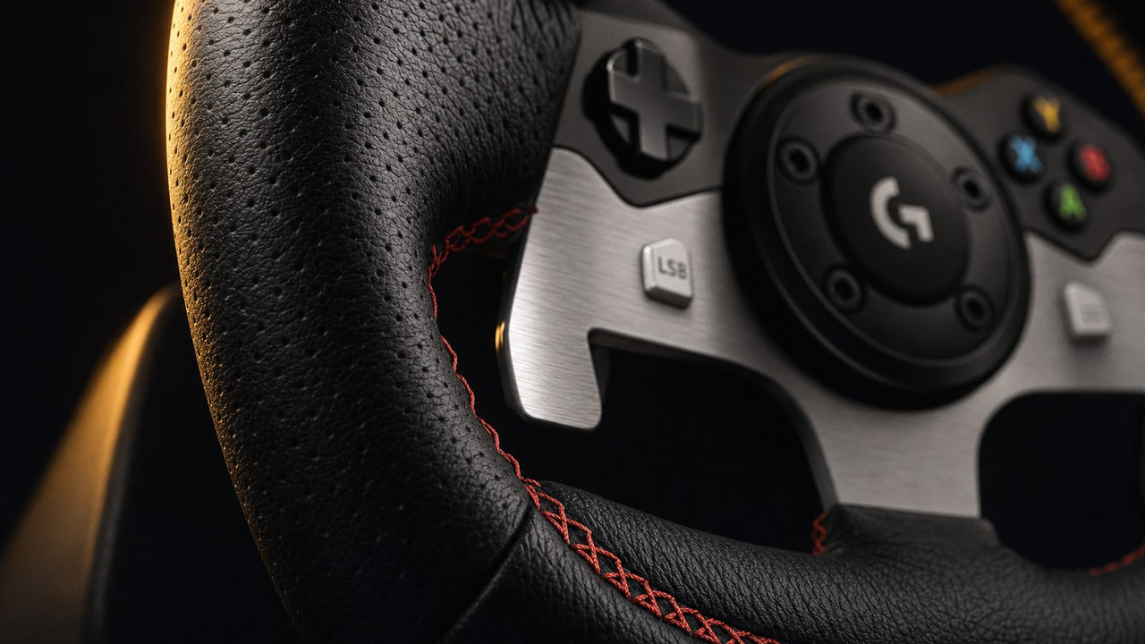 Hand-stitched leather wheel rim closeup