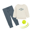 Personalized boys' organic cotton jogger set with sports monogram embroidery in Tennis ball design