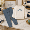 Personalized boys organic cotton jogger set with sports monogram embroidery