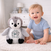 Personalized penguin stuffed animal with embroidered baby birth stats, soft plush newborn keepsake gift