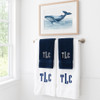 CB Personalized Navy Hand Towels & White Bath Towel Set 