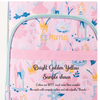 Close-up of princess suitcase front pocket above pink ribbon for name embroidery in golden Yellow
