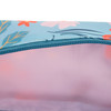 Pink-lined interior of floral bee toiletry bag with zippered opening