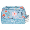 Blue floral bee toiletry bag for girls with striped carry handle and front pocket