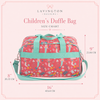 Mermaid duffle bag size chart showing 16 by 9 by 8 inches