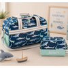 Personalized shark duffle and toiletry bag set with embroidered name