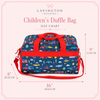 Children’s vehicle overnight bags displayed in a boutique travel setting