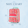 Size chart of the suitcase for the three-piece personalized mermaid travel set displayed in an under-the-sea bedroom