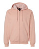 Blush Pink Gildan SF600 hooded sweatshirt showing its original color and zipper details