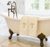 Ivory monogrammed bath towels with elegant embroidered initials
