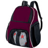 Maroon sports backpack, soccer ball, personalsized backpack