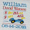 Personalized Race Car Quilt with baby Birth stats-Birth Announcement Embroidered