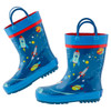 Side View of Little Boys rain Boots with a Space Design by Stephen Joseph