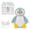 Penguin Stuffed Birth Info Animal - Blue stuffed Penguin with embroidered belly showing personalized birth info Penguin Stuffed Birth Info Animal - Blue stuffed Penguin with embroidered belly showing personalized birth info