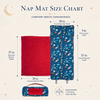 Space nap mat size chart showing 51-inch length, 20-inch width, blanket size and 1-inch thickness