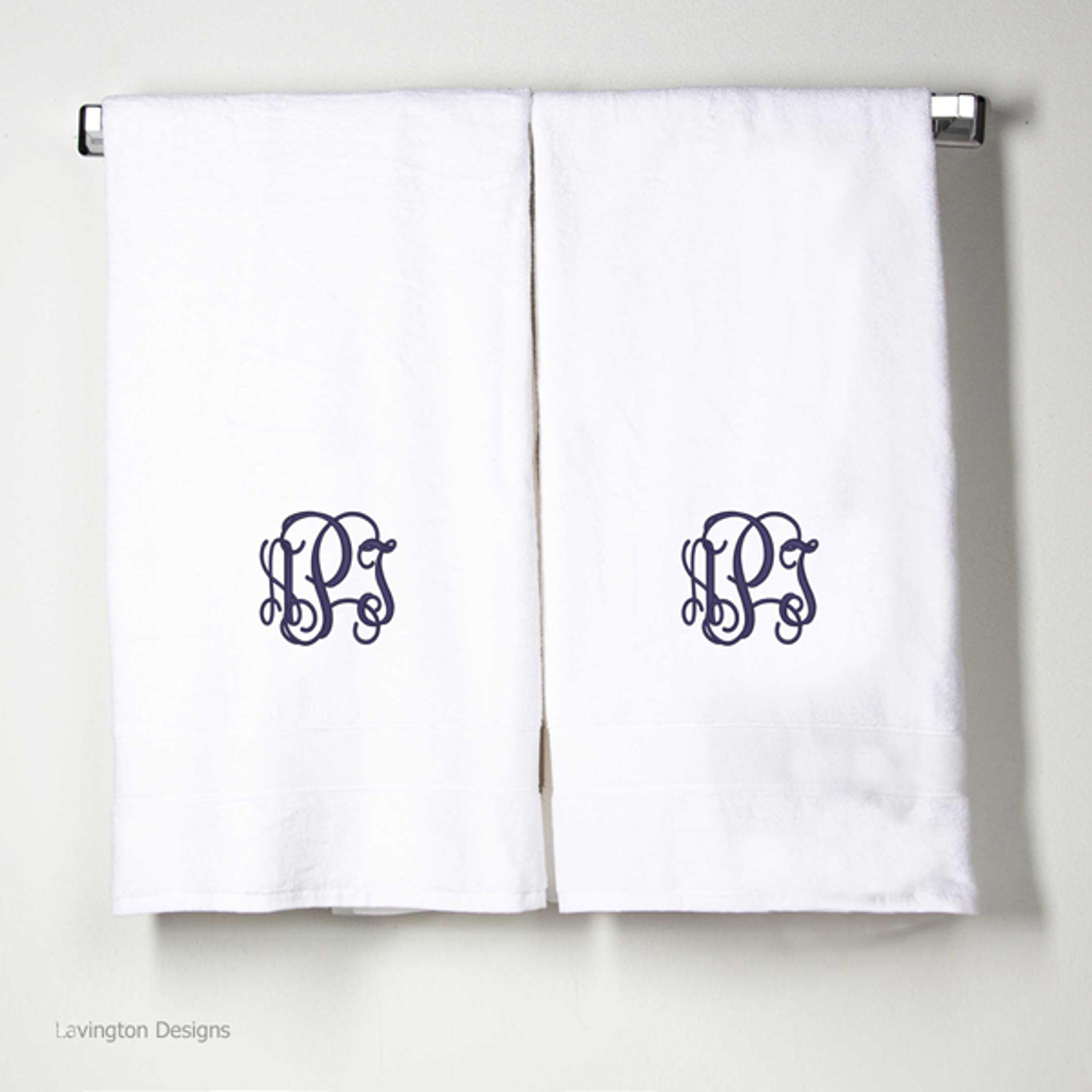 White Monogrammed Bath Towels (2) Lavington Designs LLC