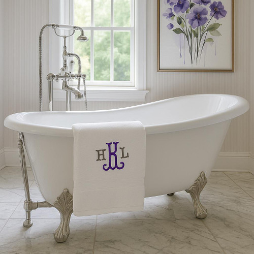 Personalized monogrammed bath towels with elegant embroidered initials