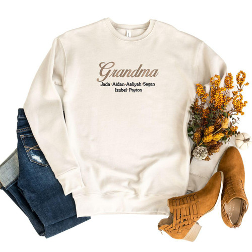 BELLA CANVAS Grandma Sweatshirt with Grandkids Name 
