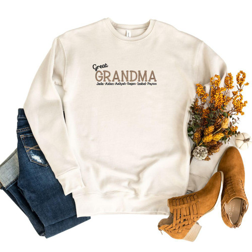 BELLA CANVAS Grandma Sweatshirt with Grandkids Name 