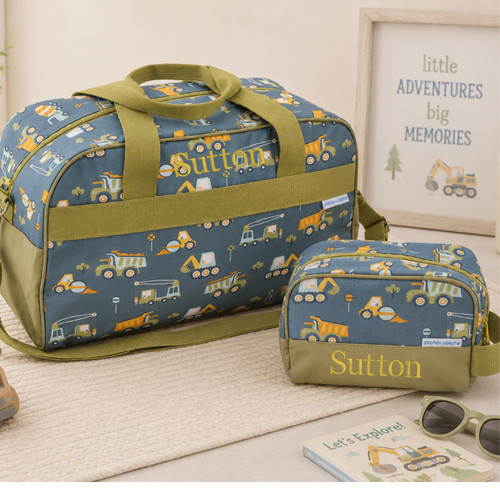 Stephen Joseph Personalized Construction Duffle & Toiletry Bag Set for Kids 