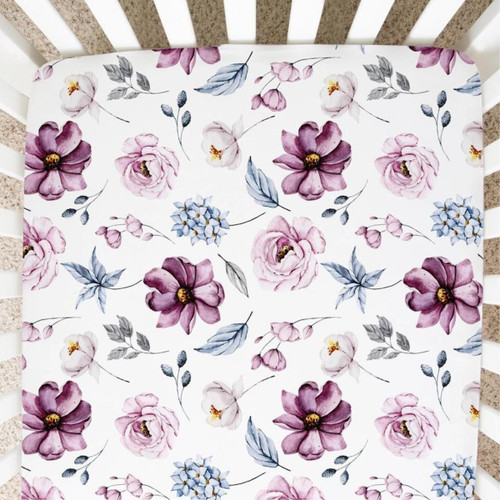  Floral Crib Sheet-Purples 