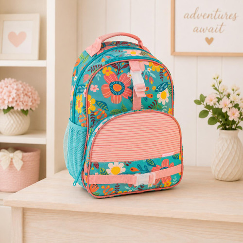 Stephen Joseph Personalized Kids Backpack Floral Turquoise 