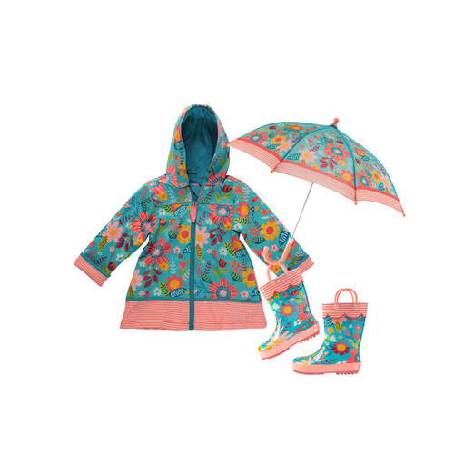 Stephen Joseph Turquoise Toddler Girl Rain Coat Set 