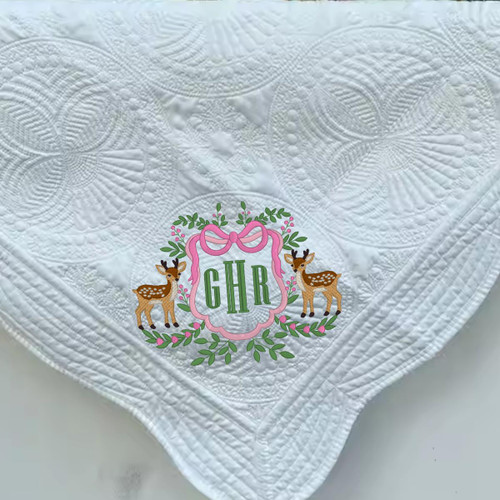 Everything Else Monogrammed Baby Quilt - Deer Crest Design 